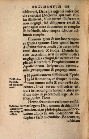 Series et Dispositio Orationis in Epistolam Pauli ad Romanos