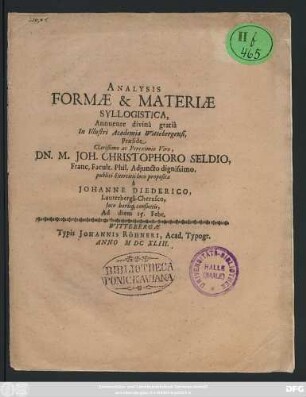 Analysis Formae & Materiae Syllogistica
