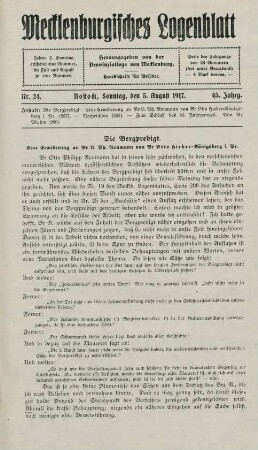 Nr. 24. Rostock, Sonntag, den 5. August 1917.