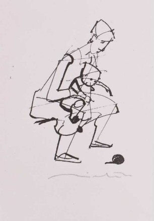 Sitzende Frau mit Kind, zu einem Ball geneigt