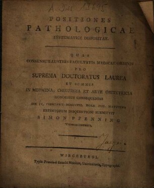 Positiones pathologicae systematice dispositae