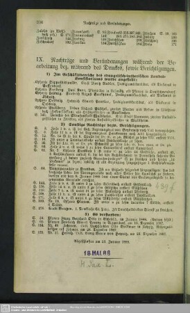 IX. Nachträge und Veränderungen während der Bearbeitung bez. während des Druckes, sowie Berichtigungen