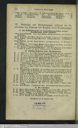 IX. Nachträge und Veränderungen während der Bearbeitung bez. während des Druckes, sowie Berichtigungen