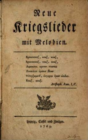 Neue Kriegslieder mit Melodien