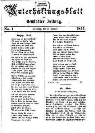 Neustadter Zeitung. Unterhaltungsblatt der Neustadter Zeitung : ältestes Amtsblatt im Amtsbezirk Neustadt a.d. Hdt.. 1855