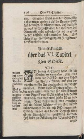 Anmerckungen über das VI. Capitel, Von GOTT