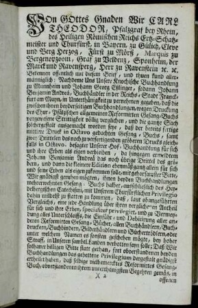 Von Gottes Gnaden wir Carl Theodor, [...]
