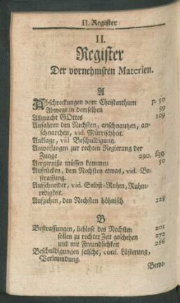 II. Register Der vornehmsten Materien