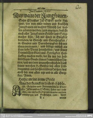 Leichenpredigt : Geistliche Verlobung mit einer gläubigen Seele. [Antritt]. Leichen-Text. Eingang. Abhandlung