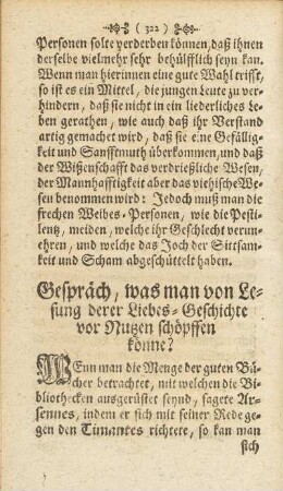 Gespräch, was man von Lesung derer Liebes-Geschichte vor Nutzen schöpffen könne?