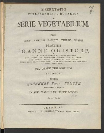 Dissertatio Philosophico-Botanica De Serie Vegetabilium
