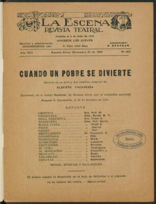Cuando un pobre se divierte : sainete en un acto y dos cuadros