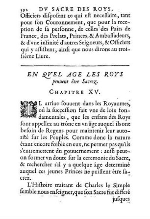 En Qvel Age Les Roys peuuent être Sacrez. Chapitre XV.