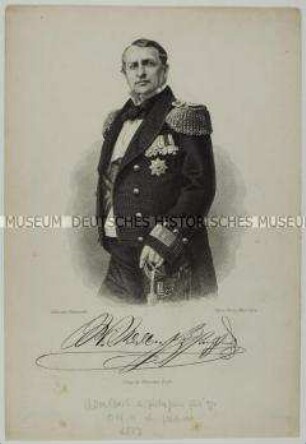 Halbfiguriges Bildnis des Prinz Adalbert von Preußen in Uniform - Blatt mit faksimilierter Unterschrift