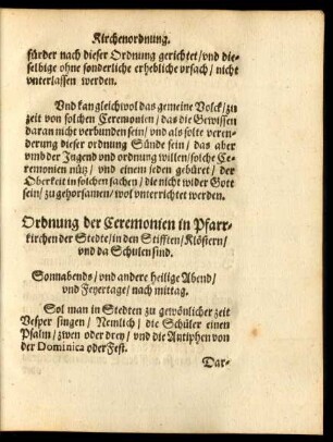Ordnung der Ceremonien in Pfarrkirchen der Stedte/ in den Stifften/ Klöstern/ und da Schulen sind.