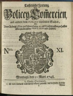 Nro. XI, Montags, den 11. Mart. 1748