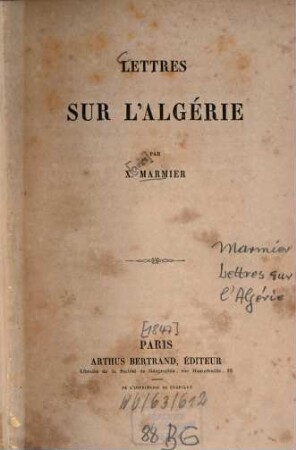Lettres sur l'Algérie
