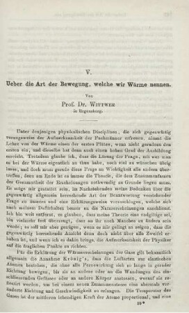 V. Ueber die Art der Bewegung, welche wir Wärme nennen.