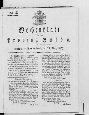 Nr. 13, Ausgabe vom 28. März 1829