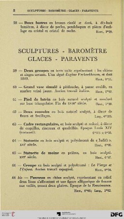 Sculptures – Baromètra – Galces – Paravents (Nr. 59-76)