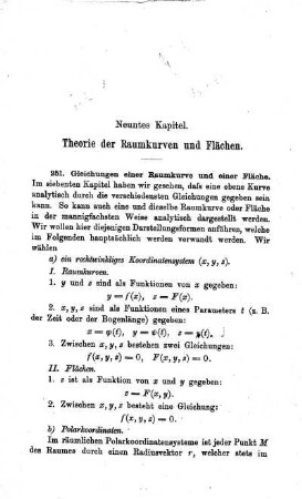 Neuntes Kapitel. Theorie der Raumkurven und Flächen.