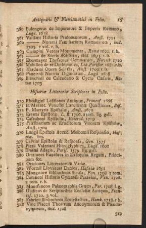 Historiae Litterariae Scriptores in Folio.