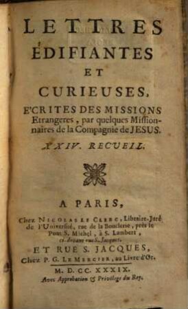 Lettres Édifiantes Et Curieuses : Écrites Des Missions Étrangères. 24