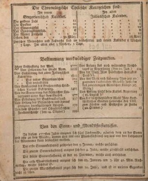 Die chronologische cyclische Kennzeichen sind: ...