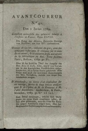 No. 41. Den 1. Junius 1789. - No. 45. Den 16. Junius 1789.