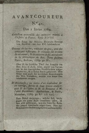 No. 41. Den 1. Junius 1789. - No. 45. Den 16. Junius 1789.