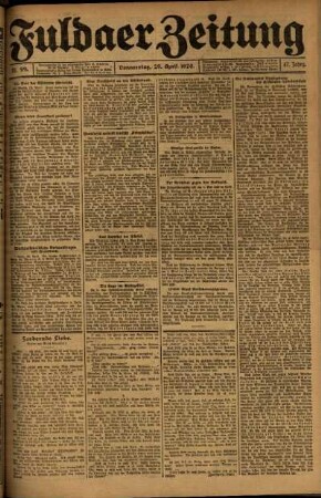 Ausgabe vom Donnerstag, den 29. April 1920.