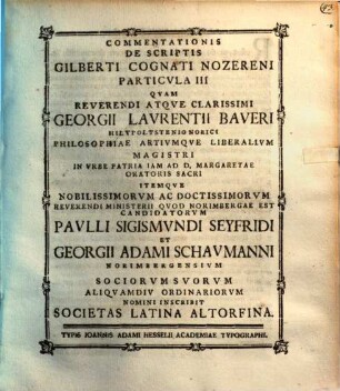 Commentationis De Scriptis Gilberti Cognati Nozereni Particvla .... 3, Particula III