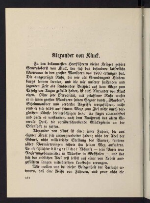 184-196, Alexander von Kluck. - Treue Waffenbrüderschaft zweier Führer.