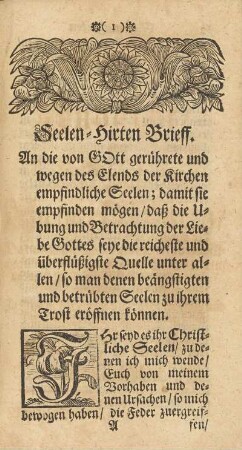 Seelen-Hirten Brieff.