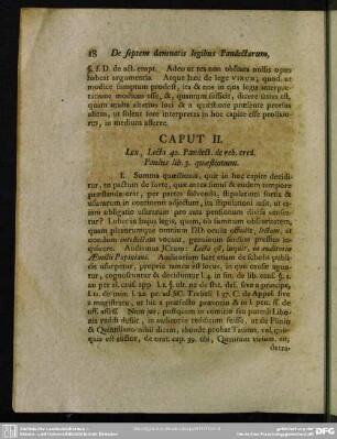 Caput II. Lex, Lecta 40. Pandect. de reb. cred. Paulus Lib. 3. quaestionum