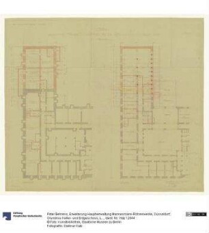 Erweiterung Hauptverwaltung Mannesmann-Röhrenwerke, Düsseldorf, Grundriss Keller- und Erdgeschoss, Lichtpause