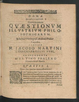 Disputatio I. .. Respondente Martino Phaleno