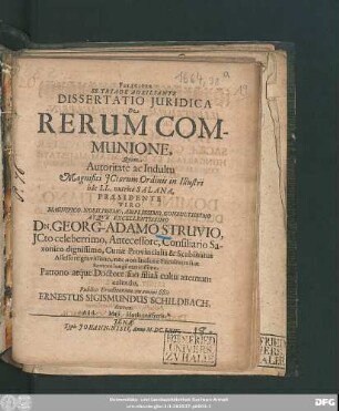 Dissertatio Iuridica De Rerum Communione