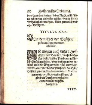 Titvlvs XXX. VOn dem Eydt der Boßheit / zu Latein / Iuramentum Malitiæ.