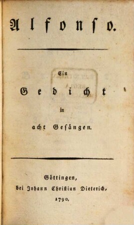Alfonso : Ein Gedicht in acht Gesängen