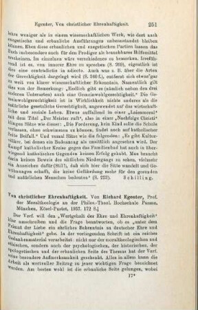 251-252 [Rezension] Egenter, Richard, Von christlicher Ehrenhaftigkeit