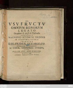 De Vsvfrvctv Omnivm Bonorvm Legato Occasione L. 29 ff. de Vsufructu