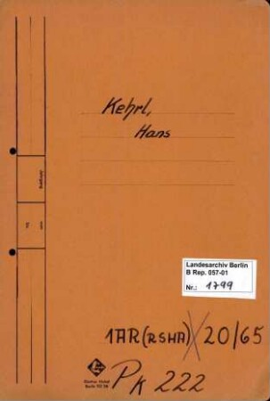 Personenheft Hans Kehrl (*08.09.1900)