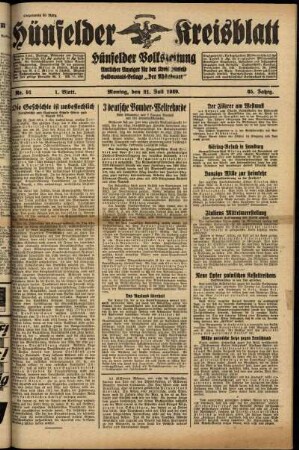 Erste Ausgabe vom Montag, den 31. Juli 1939.