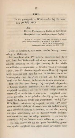 VIII. Uit de gevangenis te weltevreden bij Batavia den 30. Julij 1845