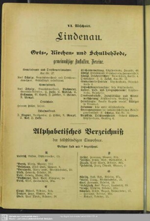 Einwohnerverzeichnis : Alphabetisches Verzeichniß der selbstständigen Einwohner