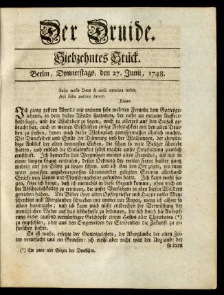 Siebzehntes Stück. Berlin, Donnerstags, den 27. Junii, 1748