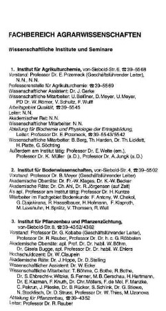 Fachbereich Agrarwissenschaften