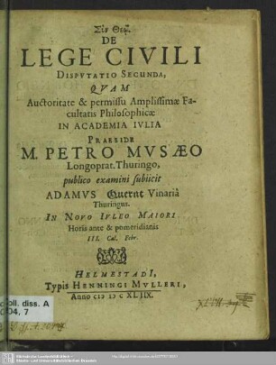 2: De lege civili disputatio ...