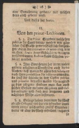 II. Von den privat-Lectionen